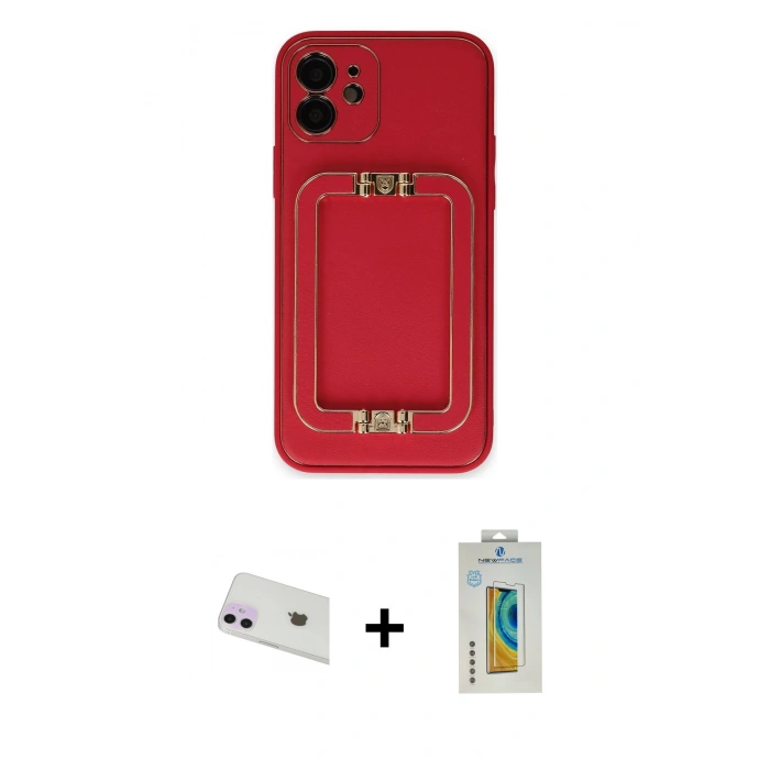 MARSİLYAN™- iPhone 12 Kılıf Kozmos Minimal Prime - Siyah Polymer Nano Ekran Koruyucu + Mor Rainbow Kamera Lens Koruma Cam