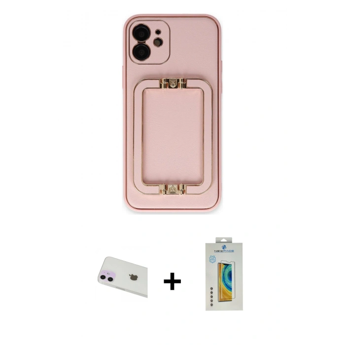MARSİLYAN™- iPhone 12 Kılıf Kozmos Minimal Prime - Siyah Polymer Nano Ekran Koruyucu + Rainbow Kamera Lens Koruma Cam - MR