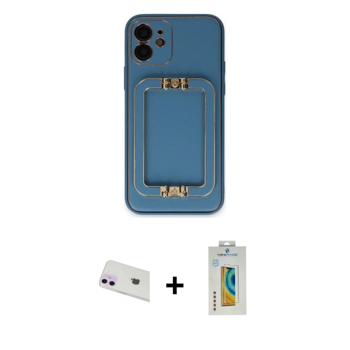 MARSİLYAN™- iPhone 12 Kılıf Kozmos Minimal Prime - Siyah Polymer Nano Ekran Koruyucu + Rainbow Kamera Lens Koruma Cam - MR