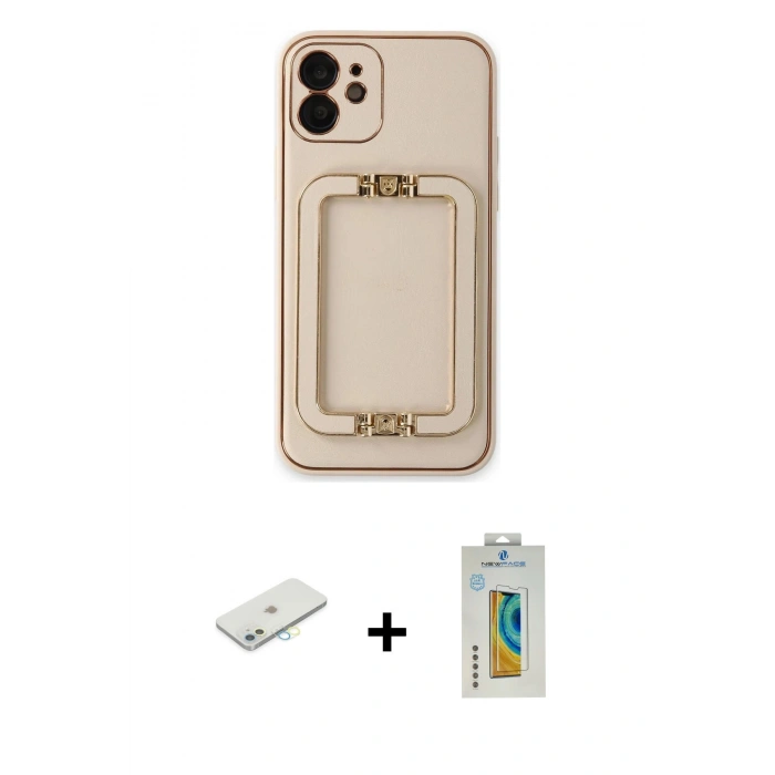 MARSİLYAN™- iPhone 12 Kılıf Kozmos Minimal Prime - Siyah Polymer Nano Ekran Koruyucu + Renkli Kamera Lens Koruma Cam - SI