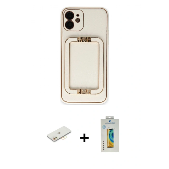 MARSİLYAN™- iPhone 12 Kılıf Kozmos Minimal Prime - Siyah Polymer Nano Ekran Koruyucu + Renkli Kamera Lens Koruma Cam - SI