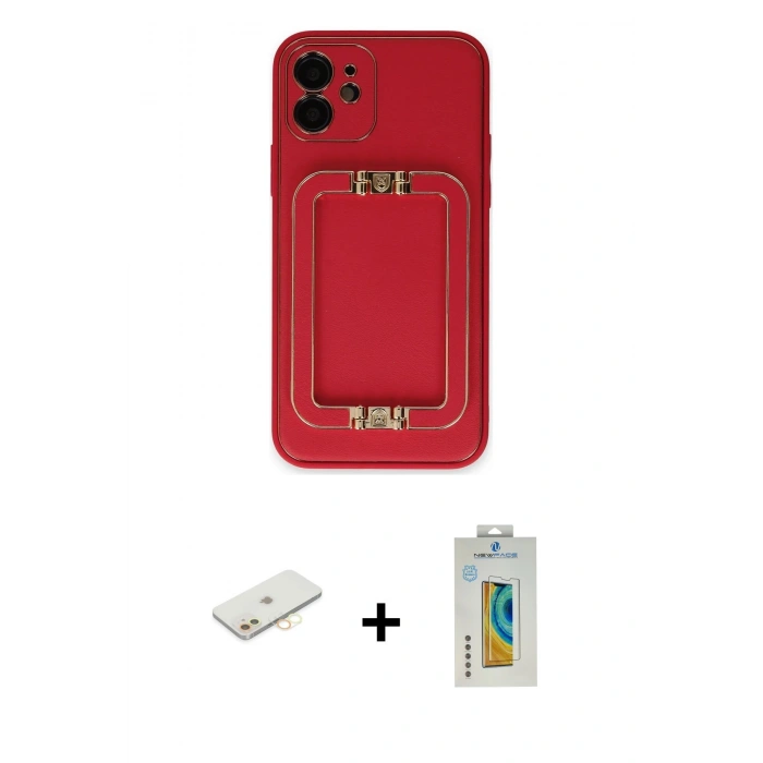 MARSİLYAN™- iPhone 12 Kılıf Kozmos Minimal Prime - Siyah Polymer Nano Ekran Koruyucu + Renkli Kamera Lens Koruma Cam - SI