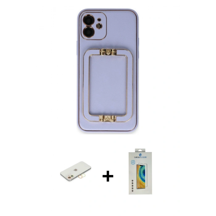 MARSİLYAN™- iPhone 12 Kılıf Kozmos Minimal Prime - Siyah Polymer Nano Ekran Koruyucu + Renkli Kamera Lens Koruma Cam - SI