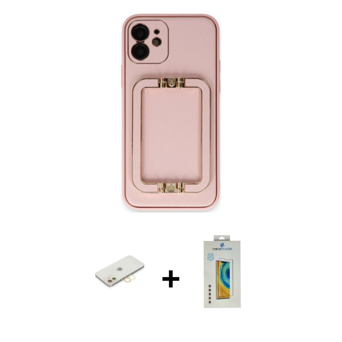 MARSİLYAN™- iPhone 12 Kılıf Kozmos Minimal Prime - Siyah Polymer Nano Ekran Koruyucu + Renkli Kamera Lens Koruma Cam - SI