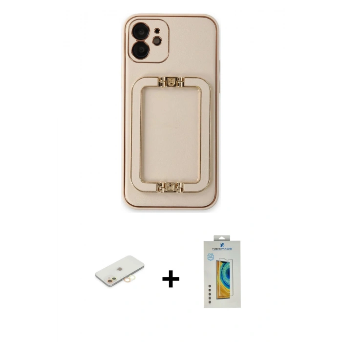 MARSİLYAN™- iPhone 12 Kılıf Kozmos Minimal Prime - Siyah Polymer Nano Ekran Koruyucu + Renkli Kamera Lens Koruma Cam - SI