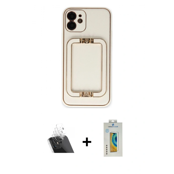 MARSİLYAN™- iPhone 12 Kılıf Kozmos Minimal Prime - Siyah Polymer Nano Ekran Koruyucu + Kamera Lens Koruma Cam - SF