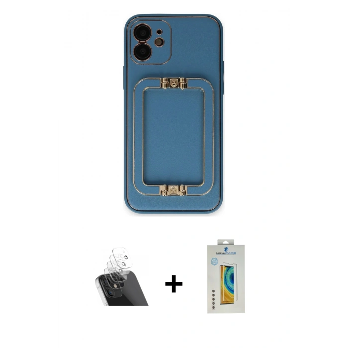 MARSİLYAN™- iPhone 12 Kılıf Kozmos Minimal Prime - Siyah Polymer Nano Ekran Koruyucu + Kamera Lens Koruma Cam - SF