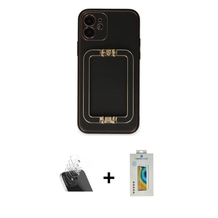 MARSİLYAN™- iPhone 12 Kılıf Kozmos Minimal Prime - Siyah Polymer Nano Ekran Koruyucu + Kamera Lens Koruma Cam - SF
