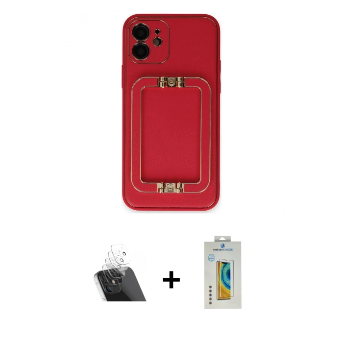 MARSİLYAN™- iPhone 12 Kılıf Kozmos Minimal Prime - Siyah Polymer Nano Ekran Koruyucu + Kamera Lens Koruma Cam - SF