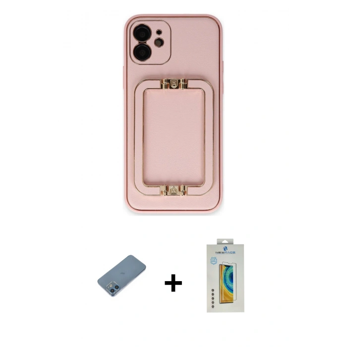 MARSİLYAN™- iPhone 12 Kılıf Kozmos Minimal Prime - Siyah Polymer Nano Ekran Koruyucu + Shine Kamera Lens Koruma Cam - MI