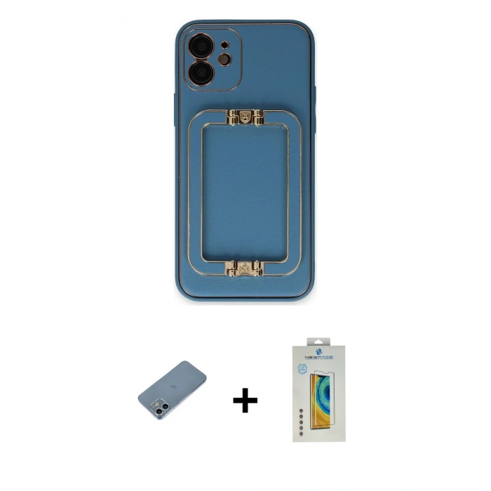 MARSİLYAN™- iPhone 12 Kılıf Kozmos Minimal Prime - Siyah Polymer Nano Ekran Koruyucu + Shine Kamera Lens Koruma Cam - SABE
