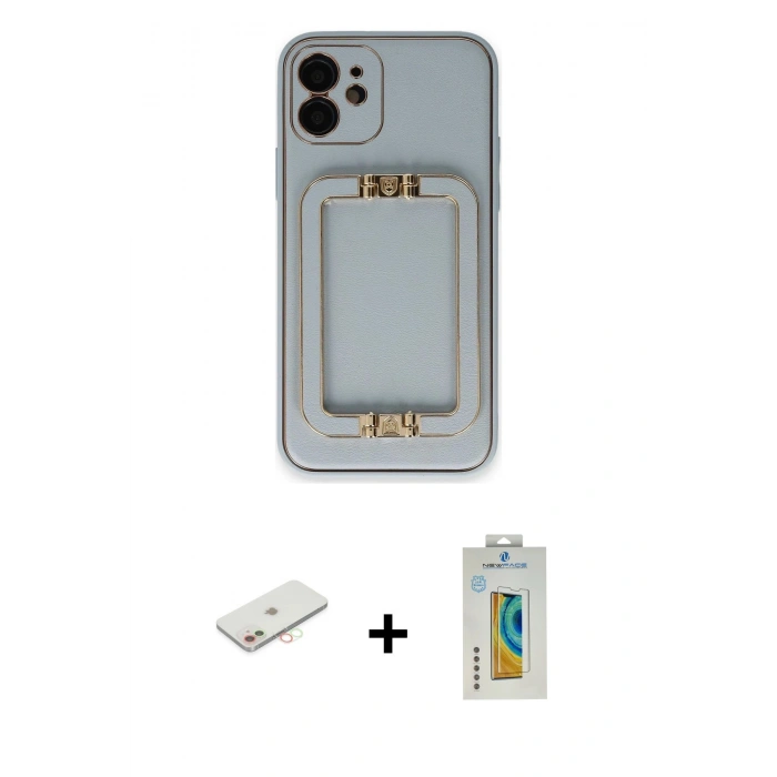 MARSİLYAN™- iPhone 12 Kılıf Kozmos Minimal Prime - Siyah Polymer Nano Ekran Koruyucu + Renkli Kamera Lens Koruma Cam - YL