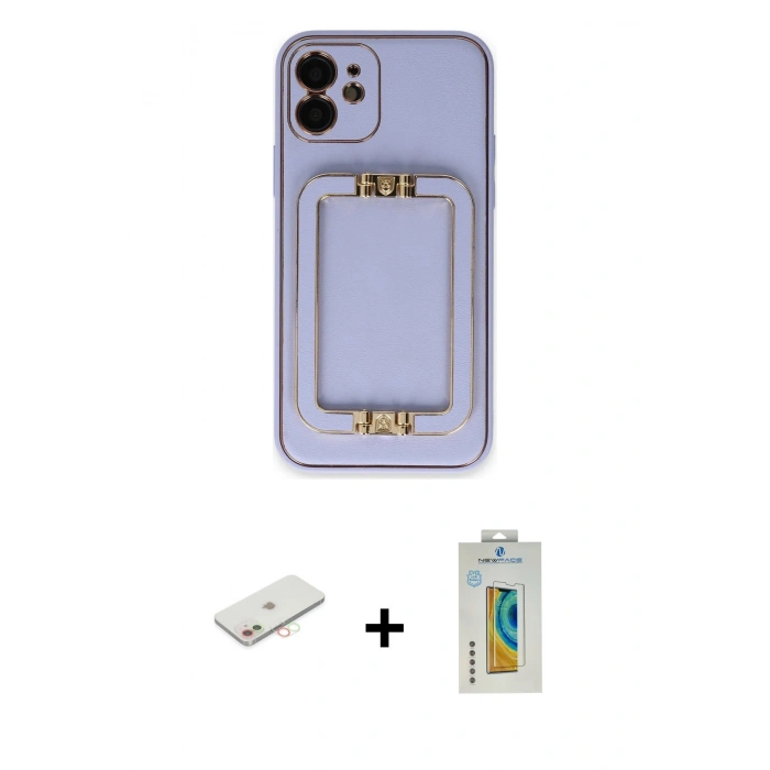 MARSİLYAN™- iPhone 12 Kılıf Kozmos Minimal Prime - Siyah Polymer Nano Ekran Koruyucu + Renkli Kamera Lens Koruma Cam - YL