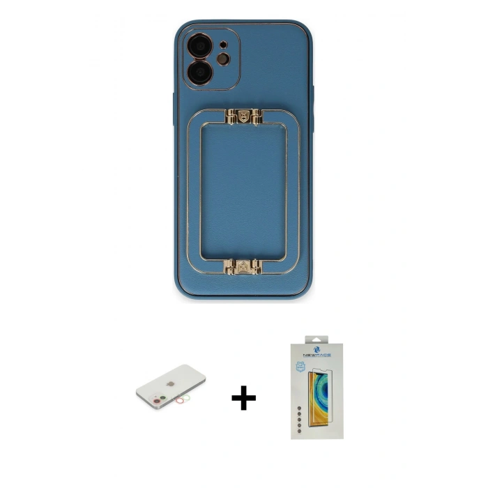 MARSİLYAN™- iPhone 12 Kılıf Kozmos Minimal Prime - Siyah Polymer Nano Ekran Koruyucu + Renkli Kamera Lens Koruma Cam - YL
