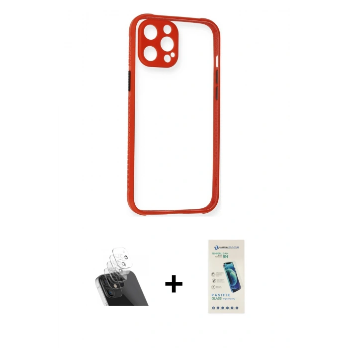 MARSİLYAN™- iPhone 12 Kılıf Nova Asil Özel Seri - Şeffaf Pasifik Cam Ekran Koruyucu + Kamera Lens Koruma Cam - SF