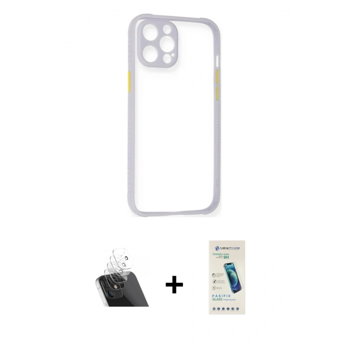 MARSİLYAN™- iPhone 12 Kılıf Nova Asil Özel Seri - Şeffaf Pasifik Cam Ekran Koruyucu + Kamera Lens Koruma Cam - SF
