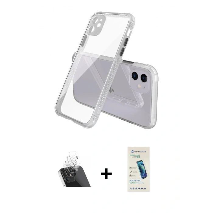 MARSİLYAN™- iPhone 12 Kılıf Nova Asil Özel Seri - Şeffaf Pasifik Cam Ekran Koruyucu + Kamera Lens Koruma Cam - SF