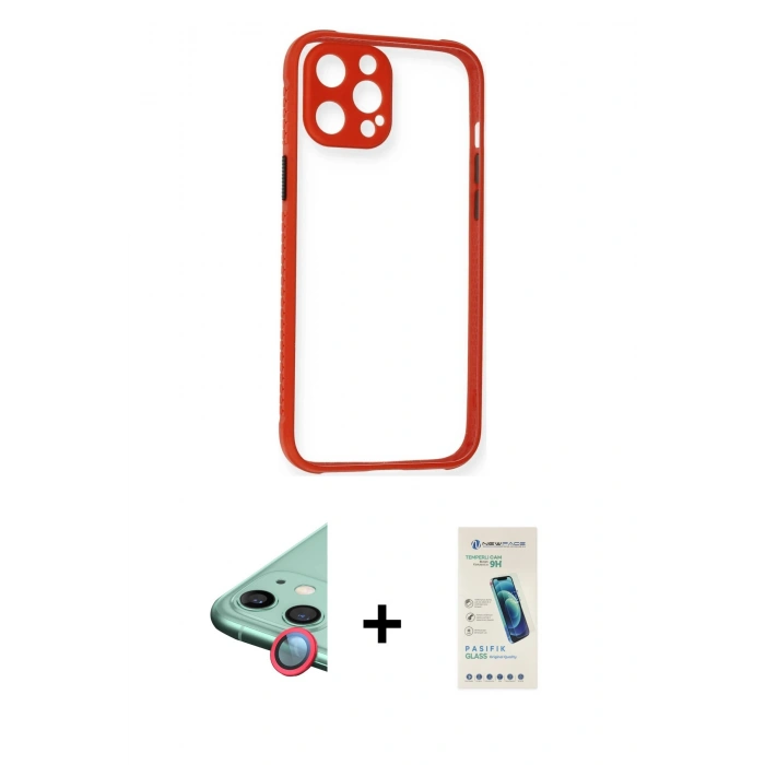 MARSİLYAN™- iPhone 12 Kılıf Nova Asil Özel Seri - Şeffaf Pasifik Cam Ekran Koruyucu + Raze Metal Kamera Lens - KI