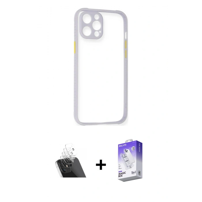 MARSİLYAN™- iPhone 12 Kılıf Nova Asil Özel Seri - Siyah Bilvis 5in1 3D Magic Cam Ekran Koruyucu + Kamera Lens Koruma Cam - SF