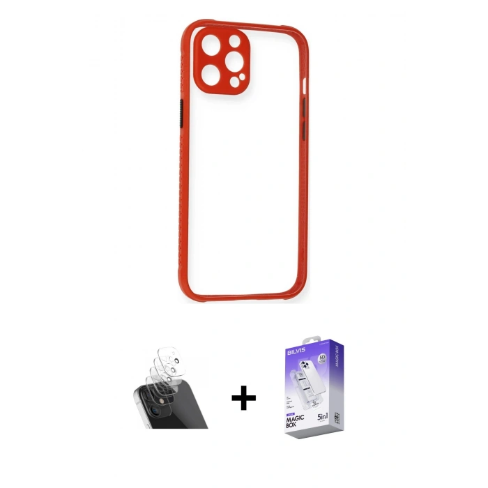 MARSİLYAN™- iPhone 12 Kılıf Nova Asil Özel Seri - Siyah Bilvis 5in1 3D Magic Cam Ekran Koruyucu + Kamera Lens Koruma Cam - SF