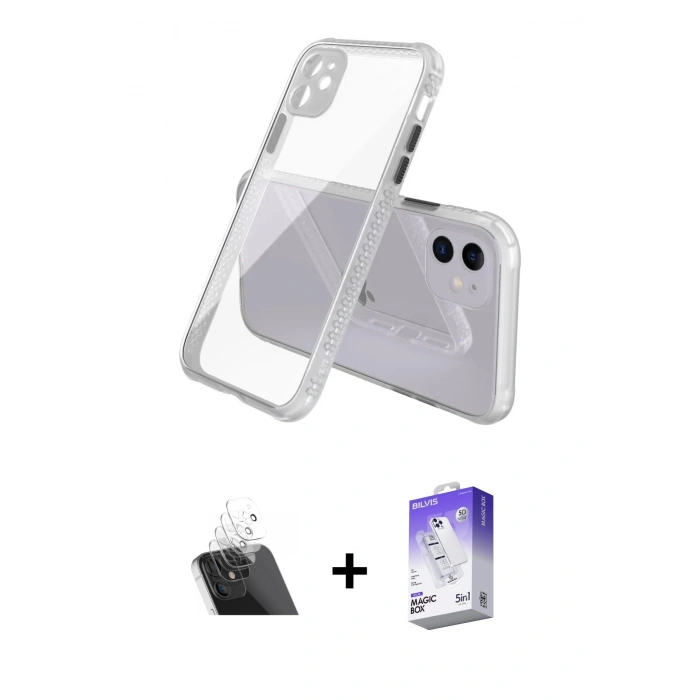 MARSİLYAN™- iPhone 12 Kılıf Nova Asil Özel Seri - Siyah Bilvis 5in1 3D Magic Cam Ekran Koruyucu + Kamera Lens Koruma Cam - SF