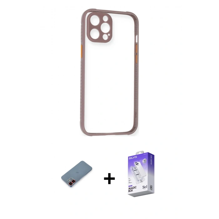 MARSİLYAN™- iPhone 12 Kılıf Nova Asil Özel Seri - Siyah Bilvis 5in1 3D Magic Cam Ekran Koruyucu + Metal Kamera Lens Koruma Cam - KI