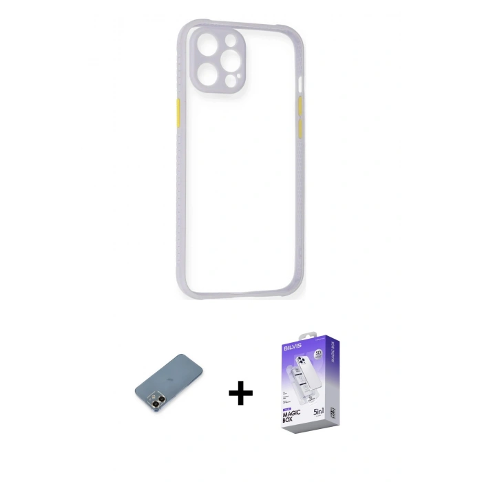 MARSİLYAN™- iPhone 12 Kılıf Nova Asil Özel Seri - Siyah Bilvis 5in1 3D Magic Cam Ekran Koruyucu + Metal Kamera Lens Koruma Cam - GD