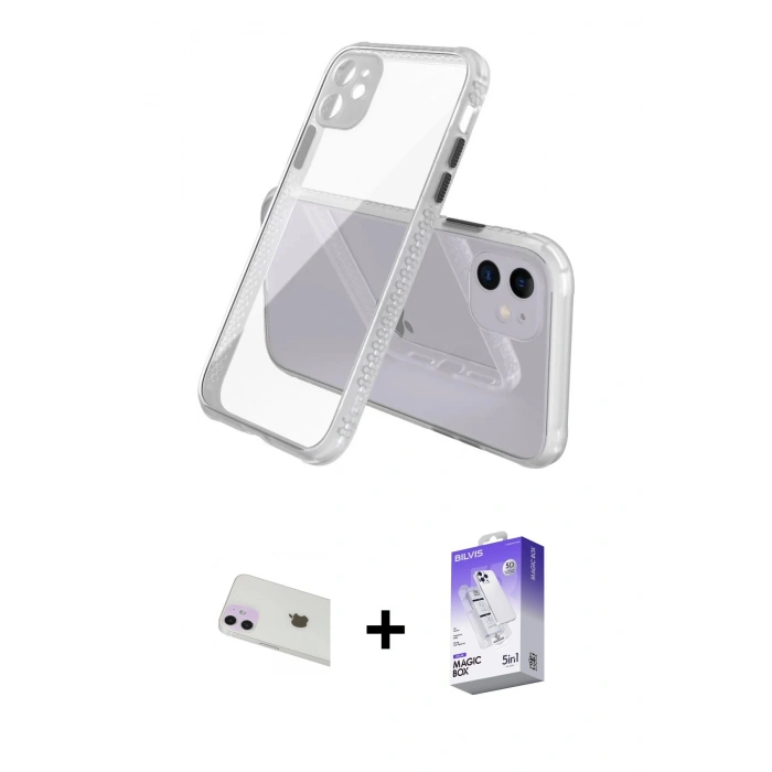 MARSİLYAN™- iPhone 12 Kılıf Nova Asil Özel Seri - Siyah Bilvis 5in1 3D Magic Cam Ekran Koruyucu + Rainbow Kamera Lens Koruma Cam - MR