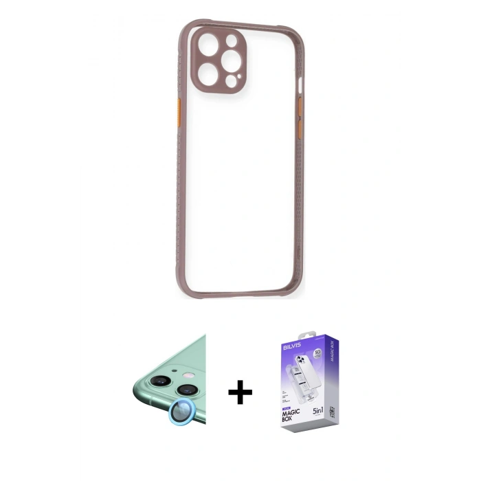 MARSİLYAN™- iPhone 12 Kılıf Nova Asil Özel Seri - Siyah Bilvis 5in1 3D Magic Cam Ekran Koruyucu + Raze Metal Kamera Lens - MI