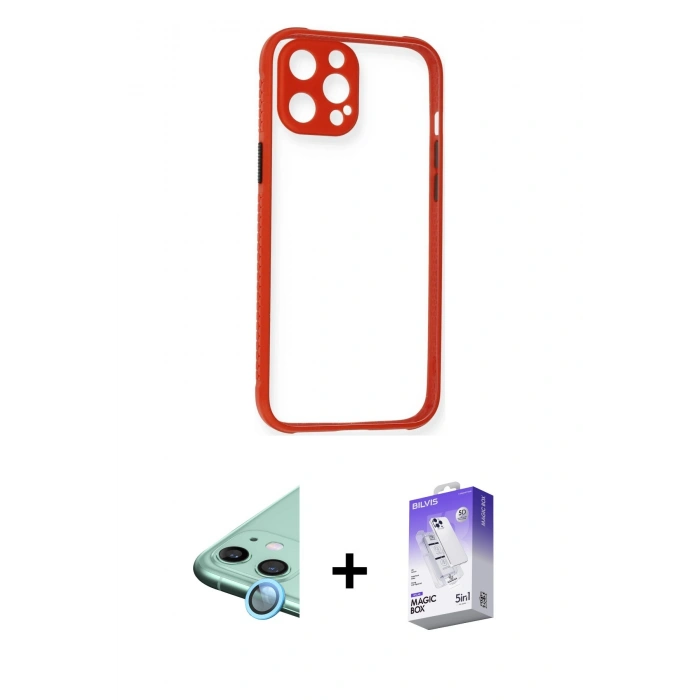 MARSİLYAN™- iPhone 12 Kılıf Nova Asil Özel Seri - Siyah Bilvis 5in1 3D Magic Cam Ekran Koruyucu + Raze Metal Kamera Lens - MI