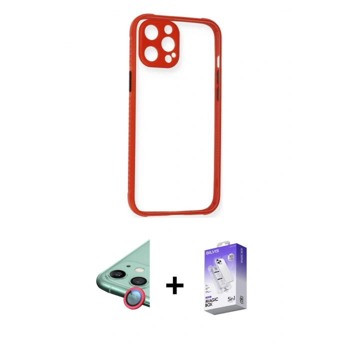 MARSİLYAN™- iPhone 12 Kılıf Nova Asil Özel Seri - Siyah Bilvis 5in1 3D Magic Cam Ekran Koruyucu + Raze Metal Kamera Lens - KI