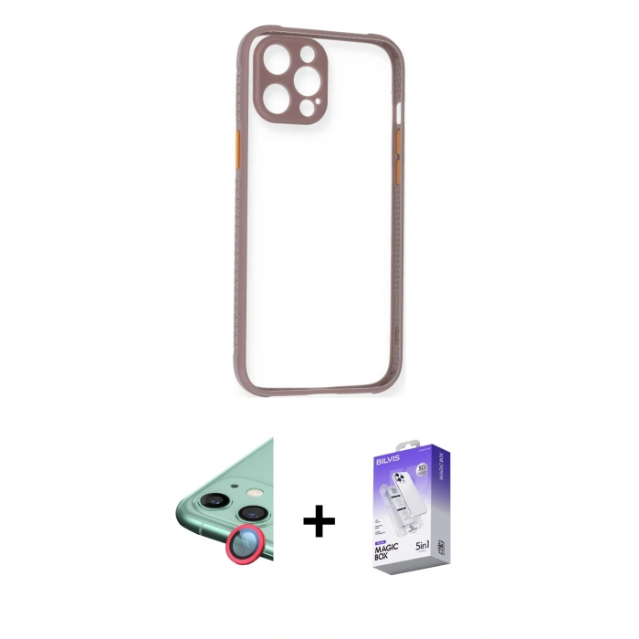 MARSİLYAN™- iPhone 12 Kılıf Nova Asil Özel Seri - Siyah Bilvis 5in1 3D Magic Cam Ekran Koruyucu + Raze Metal Kamera Lens - KI
