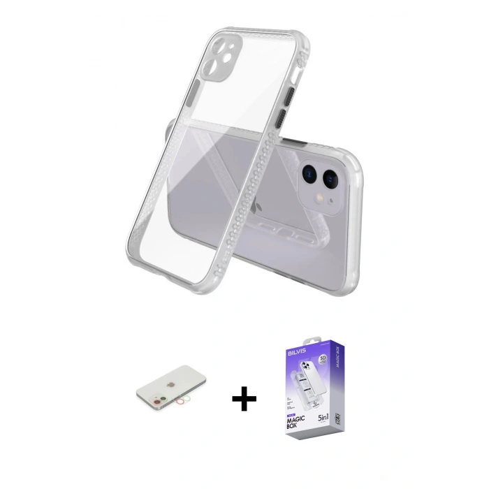 MARSİLYAN™- iPhone 12 Kılıf Nova Asil Özel Seri - Siyah Bilvis 5in1 3D Magic Cam Ekran Koruyucu + Renkli Kamera Lens Koruma Cam - YL