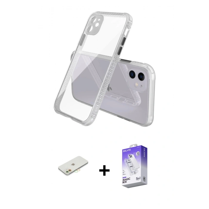 MARSİLYAN™- iPhone 12 Kılıf Nova Asil Özel Seri - Siyah Bilvis 5in1 3D Magic Cam Ekran Koruyucu + Renkli Kamera Lens Koruma Cam - TU