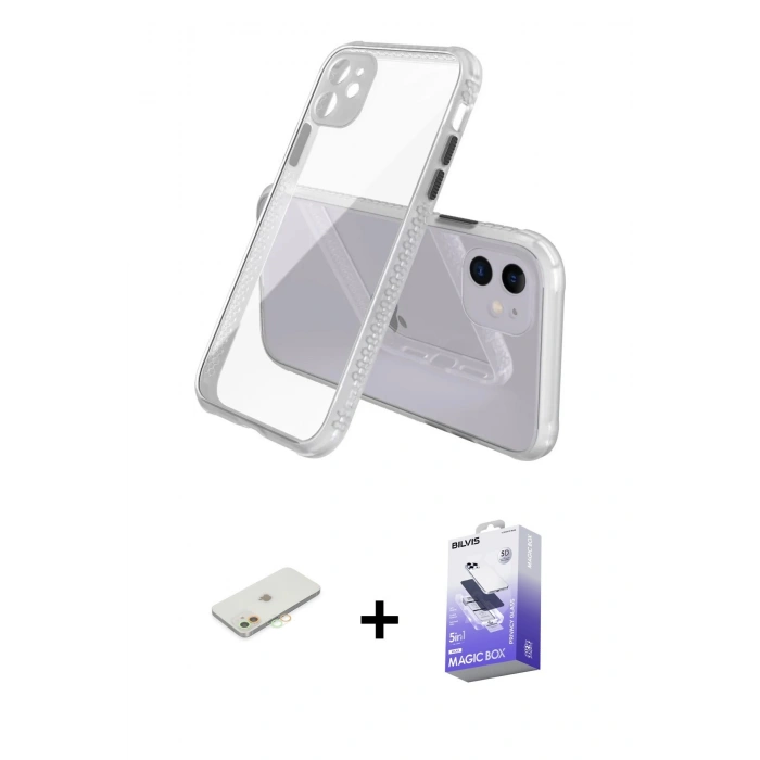 MARSİLYAN™- iPhone 12 Kılıf Nova Asil Özel Seri - Siyah Bilvis 5in1 5D Magic Hayalet Cam Ekran Koruyucu + Renkli Kamera Lens Koruma Cam - TU