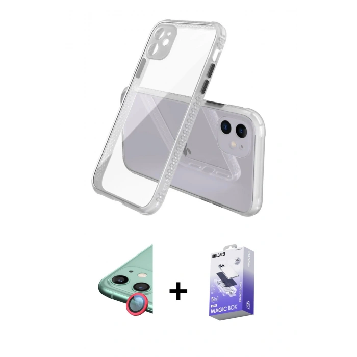MARSİLYAN™- iPhone 12 Kılıf Nova Asil Özel Seri - Siyah Bilvis 5in1 5D Magic Hayalet Cam Ekran Koruyucu + Raze Metal Kamera Lens - KI