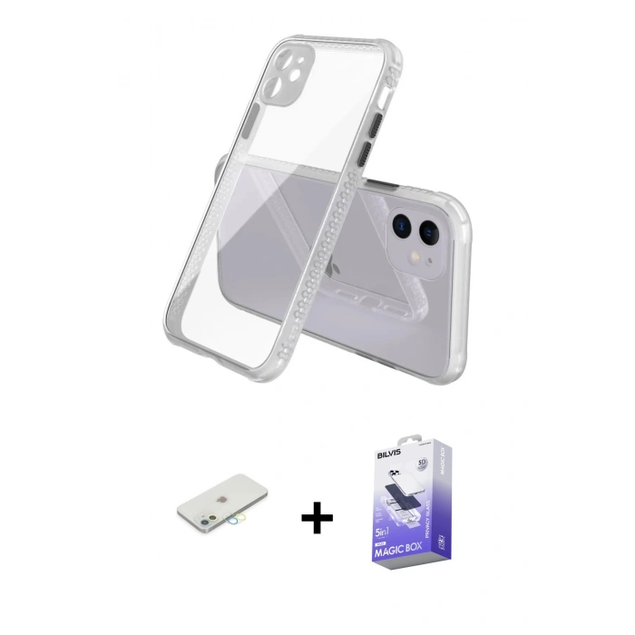 MARSİLYAN™- iPhone 12 Kılıf Nova Asil Özel Seri - Siyah Bilvis 5in1 5D Magic Hayalet Cam Ekran Koruyucu + Renkli Kamera Lens Koruma Cam - SI