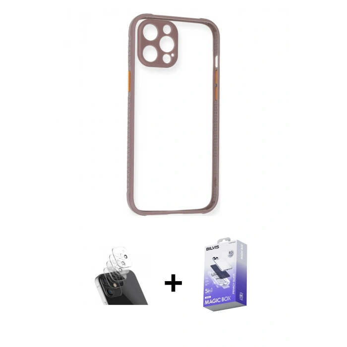 MARSİLYAN™- iPhone 12 Kılıf Nova Asil Özel Seri - Siyah Bilvis 5in1 5D Magic Hayalet Cam Ekran Koruyucu + Şeffaf Kamera Lens Koruma Cam
