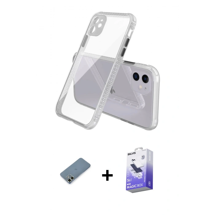 MARSİLYAN™- iPhone 12 Kılıf Nova Asil Özel Seri - Siyah Bilvis 5in1 5D Magic Hayalet Cam Ekran Koruyucu + Metal Kamera Lens Koruma Cam - AKYL