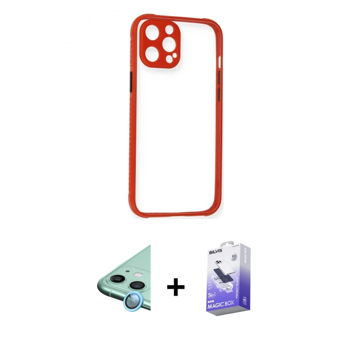 MARSİLYAN™- iPhone 12 Kılıf Nova Asil Özel Seri - Siyah Bilvis 5in1 5D Magic Hayalet Cam Ekran Koruyucu + Raze Metal Kamera Lens - MI