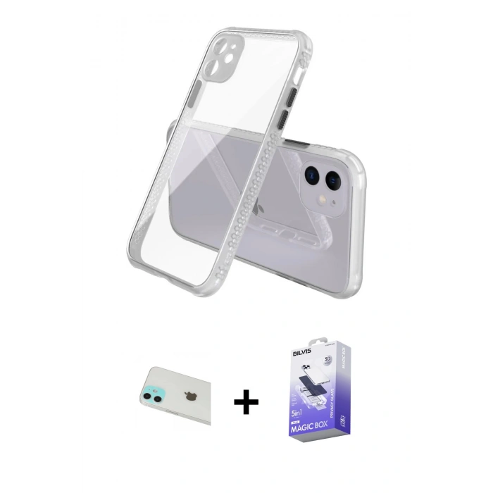 MARSİLYAN™- iPhone 12 Kılıf Nova Asil Özel Seri - Siyah Bilvis 5in1 5D Magic Hayalet Cam Ekran Koruyucu + Rainbow Kamera Lens Koruma Cam - YL