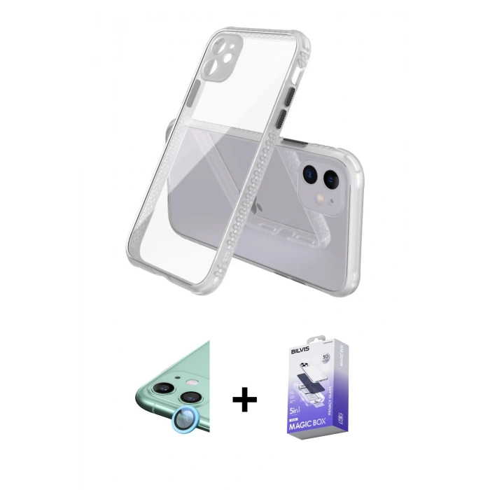 MARSİLYAN™- iPhone 12 Kılıf Nova Asil Özel Seri - Siyah Bilvis 5in1 5D Magic Hayalet Cam Ekran Koruyucu + Raze Metal Kamera Lens - MI