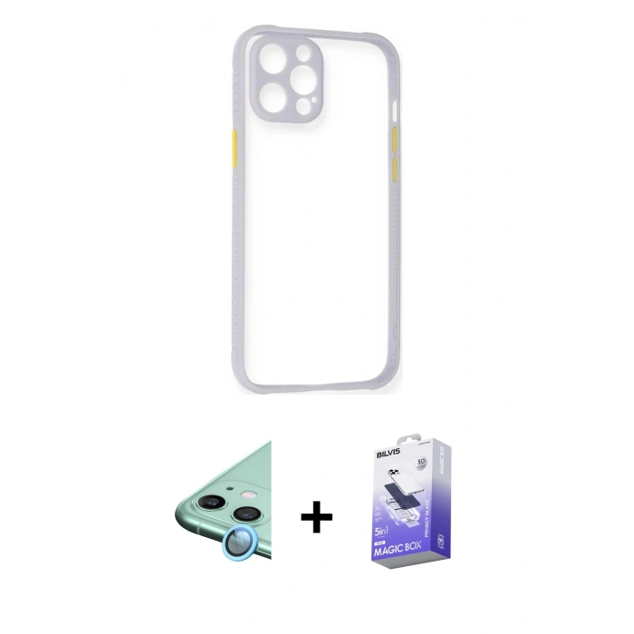 MARSİLYAN™- iPhone 12 Kılıf Nova Asil Özel Seri - Siyah Bilvis 5in1 5D Magic Hayalet Cam Ekran Koruyucu + Raze Metal Kamera Lens - MI
