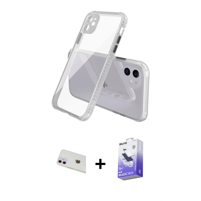 MARSİLYAN™- iPhone 12 Kılıf Nova Asil Özel Seri - Siyah Bilvis 5in1 5D Magic Hayalet Cam Ekran Koruyucu + Rainbow Kamera Lens Koruma Cam - MR