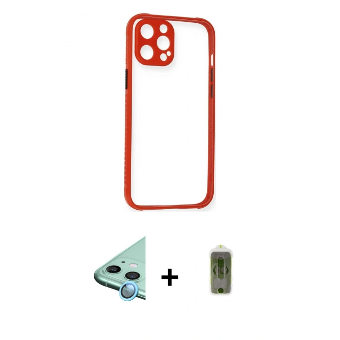 MARSİLYAN™- iPhone 12 Kılıf Nova Asil Özel Seri - Siyah Joko Magic 5D Hayalet Cam + Mavi Raze Metal Kamera Lens
