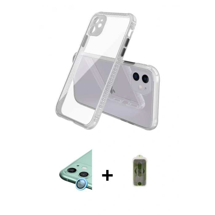 MARSİLYAN™- iPhone 12 Kılıf Nova Asil Özel Seri - Siyah Joko Magic 5D Hayalet Cam + Mavi Raze Metal Kamera Lens