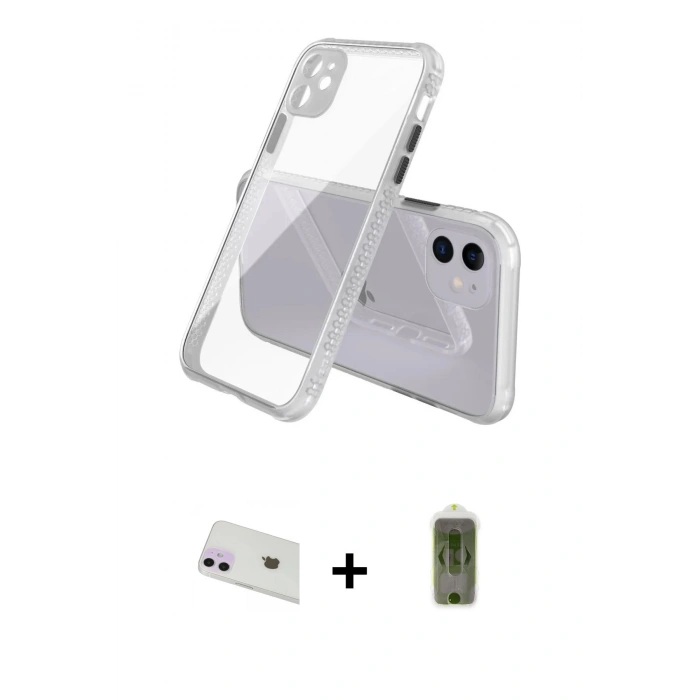 MARSİLYAN™- iPhone 12 Kılıf Nova Asil Özel Seri - Siyah Joko Magic 5D Hayalet Cam + Mor Rainbow Kamera Lens Koruma Cam