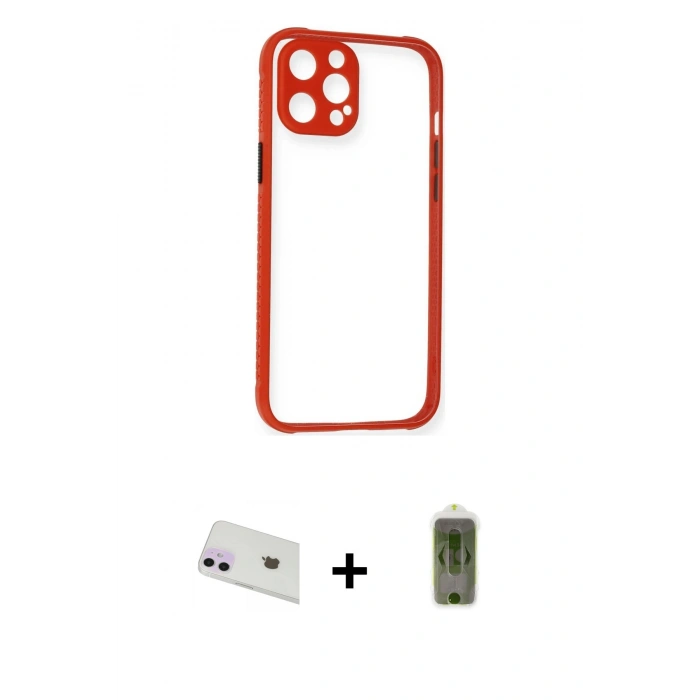 MARSİLYAN™- iPhone 12 Kılıf Nova Asil Özel Seri - Siyah Joko Magic 5D Hayalet Cam + Mor Rainbow Kamera Lens Koruma Cam