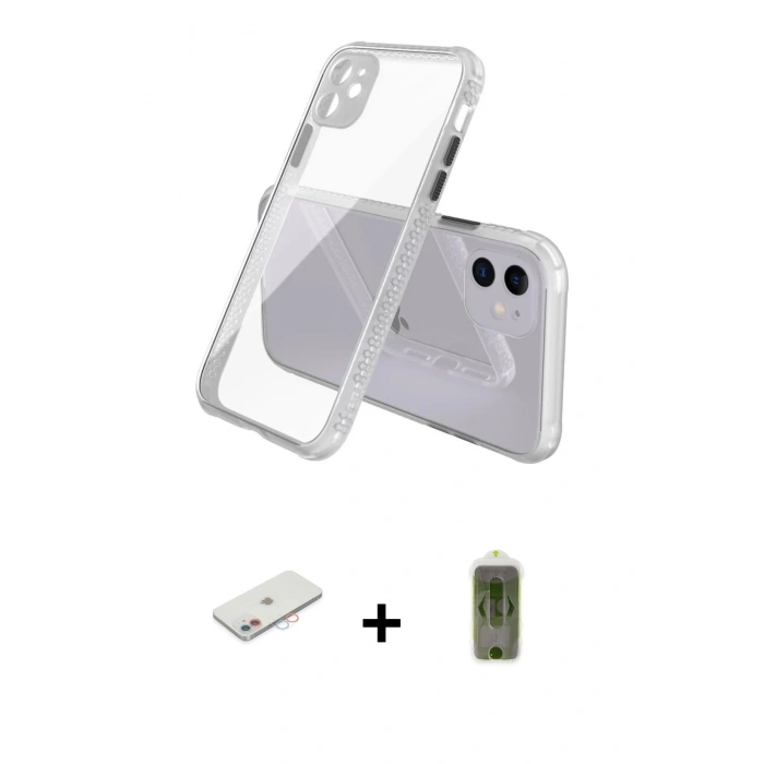 MARSİLYAN™- iPhone 12 Kılıf Nova Asil Özel Seri - Siyah Joko Magic 5D Hayalet Cam + Renkli Kamera Lens Koruma Cam - PE