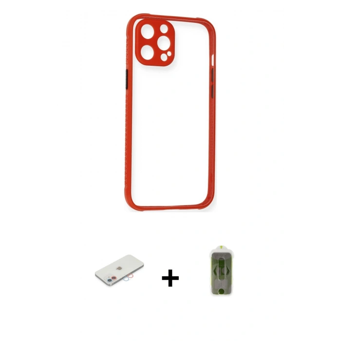 MARSİLYAN™- iPhone 12 Kılıf Nova Asil Özel Seri - Siyah Joko Magic 5D Hayalet Cam + Renkli Kamera Lens Koruma Cam - PE